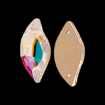 Fancy LUXE Glass Crystal AB Diamond Leaf SHAPED Sew On Rhinestones - Rhinestone -Diamond Leaf Rhinestone - Shaped Rhinestone
