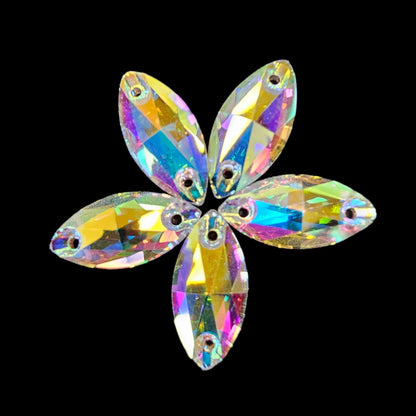 Fancy LUXE Glass Crystal AB NAVETTE SHAPED Sew On Rhinestones - Shaped Rhinestone