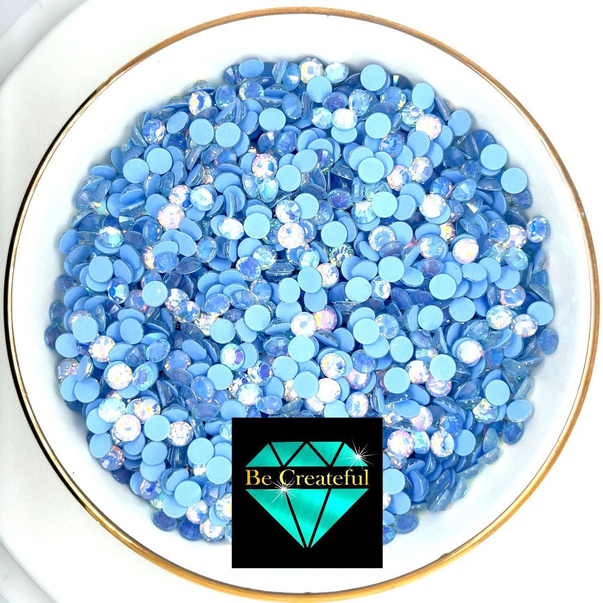 Luminous Opal Blue Flatback Glass Rhinestones - Glass Rhinestone -Mixed sized rhinestones - Multi-size rhinestones