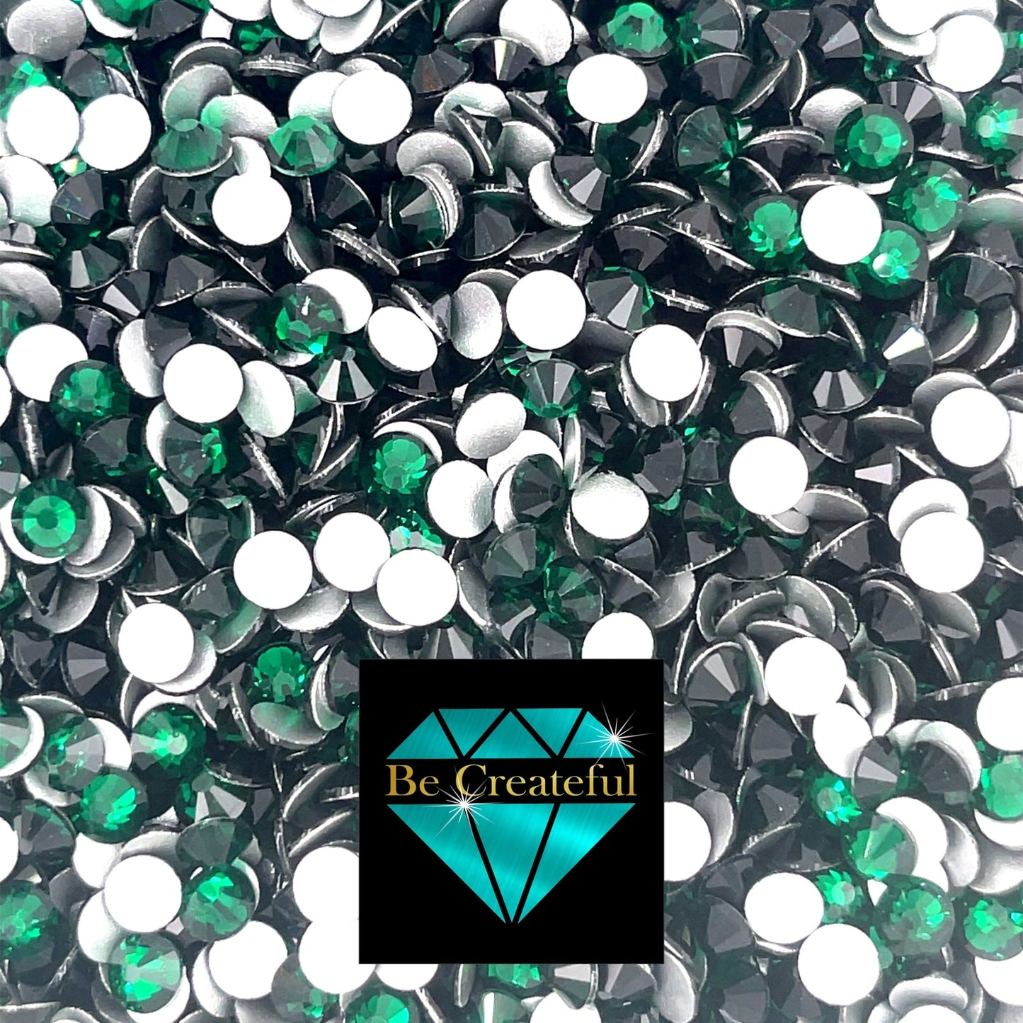 Be Createful - Flatback Foil Emerald Green Glass Rhinestones