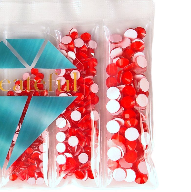 Multi-Size Neon Red Glass Flatback Rhinestones - 5 ⭐rated