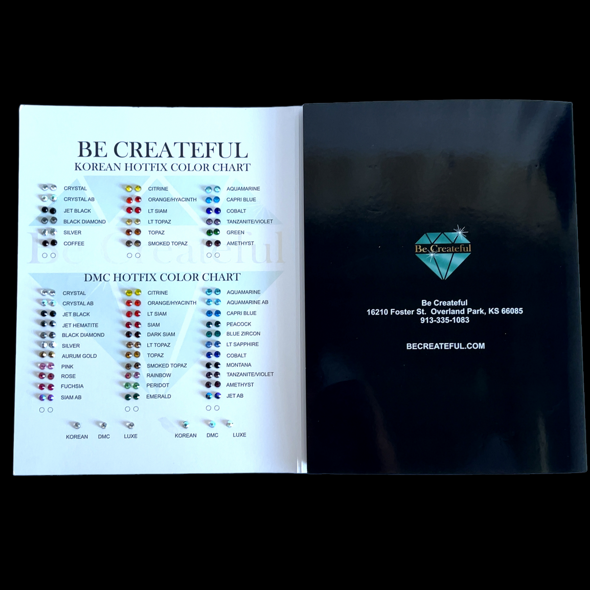 Be Createful Rhinestone Color Chart - Rhinestone Color Card - Rhinestone