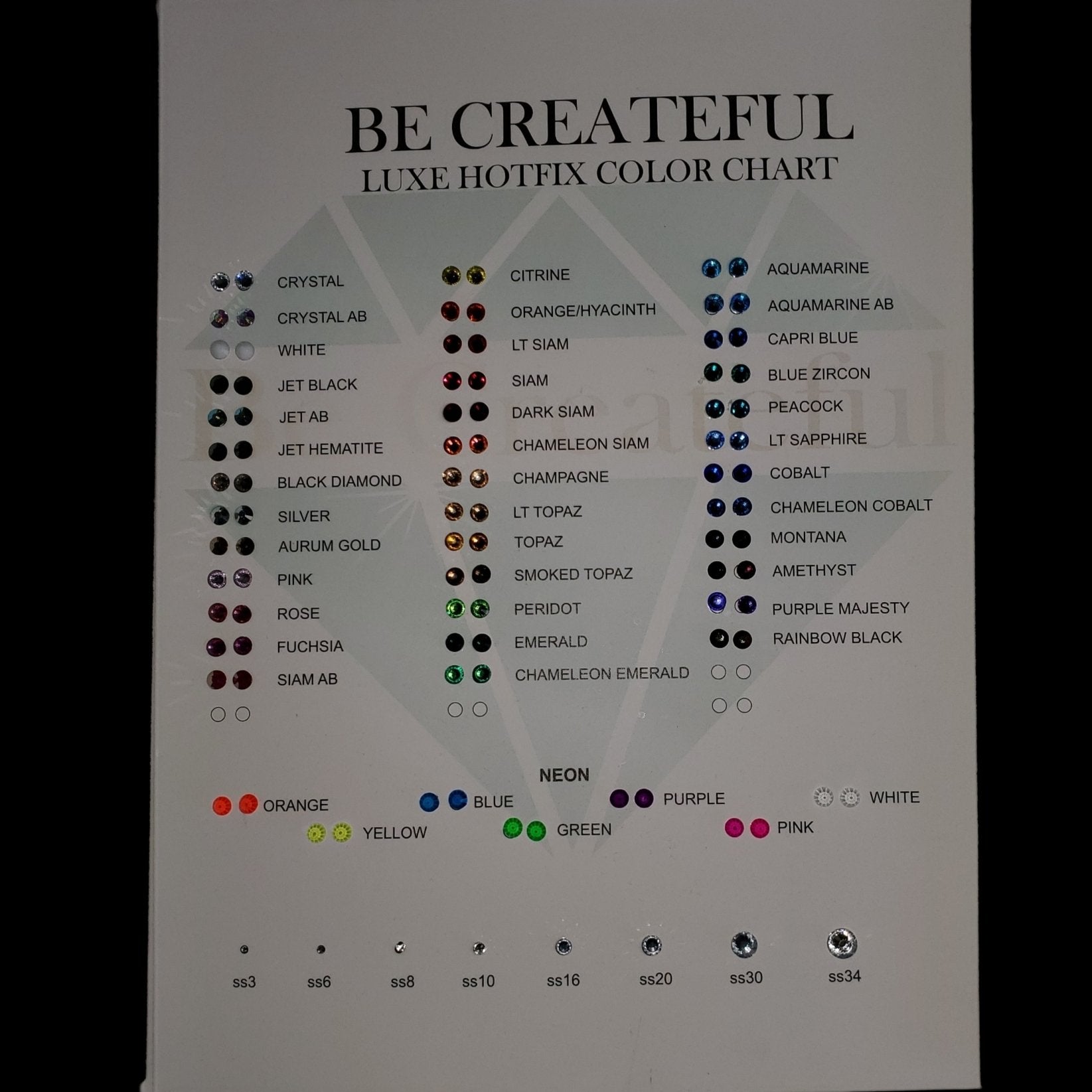 Be Createful Rhinestone Color Chart - Rhinestone Color Card - Rhinestone