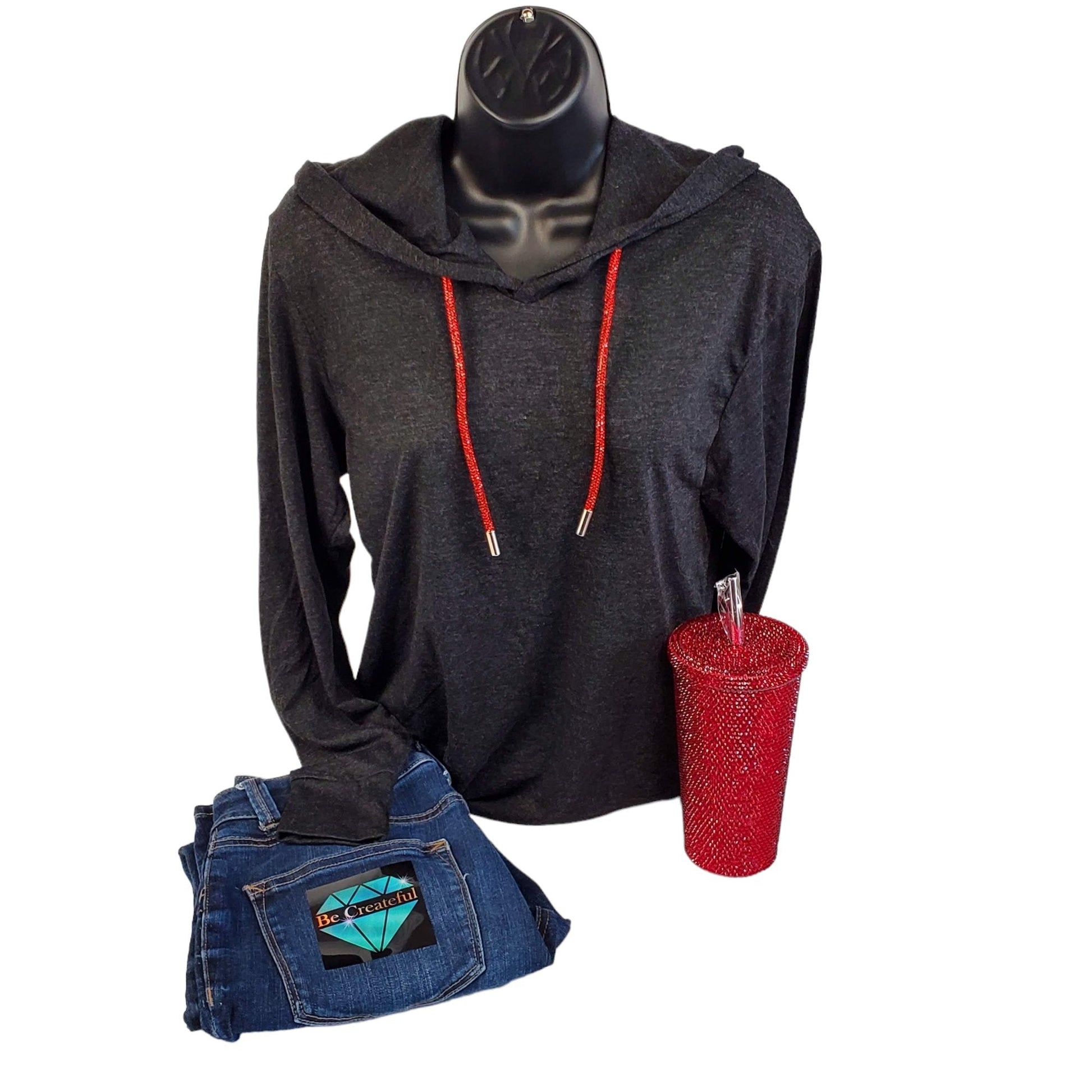 Light Siam Red Rhinestone Hoodie String Rope Rhinestone Rope