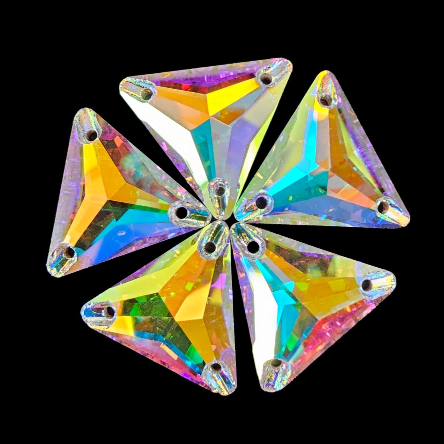 Fancy LUXE Glass Crystal AB Triangle SHAPED Sew On Rhinestones