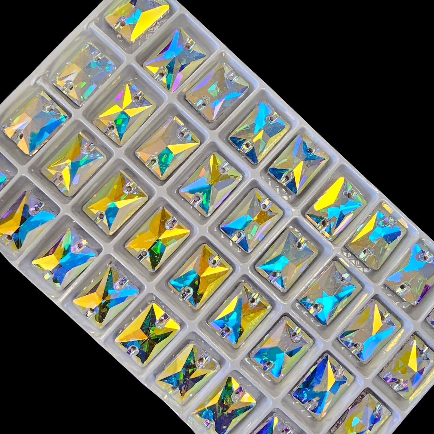 Fancy LUXE Glass Crystal AB Rectangle SHAPED Sew On Rhinestones