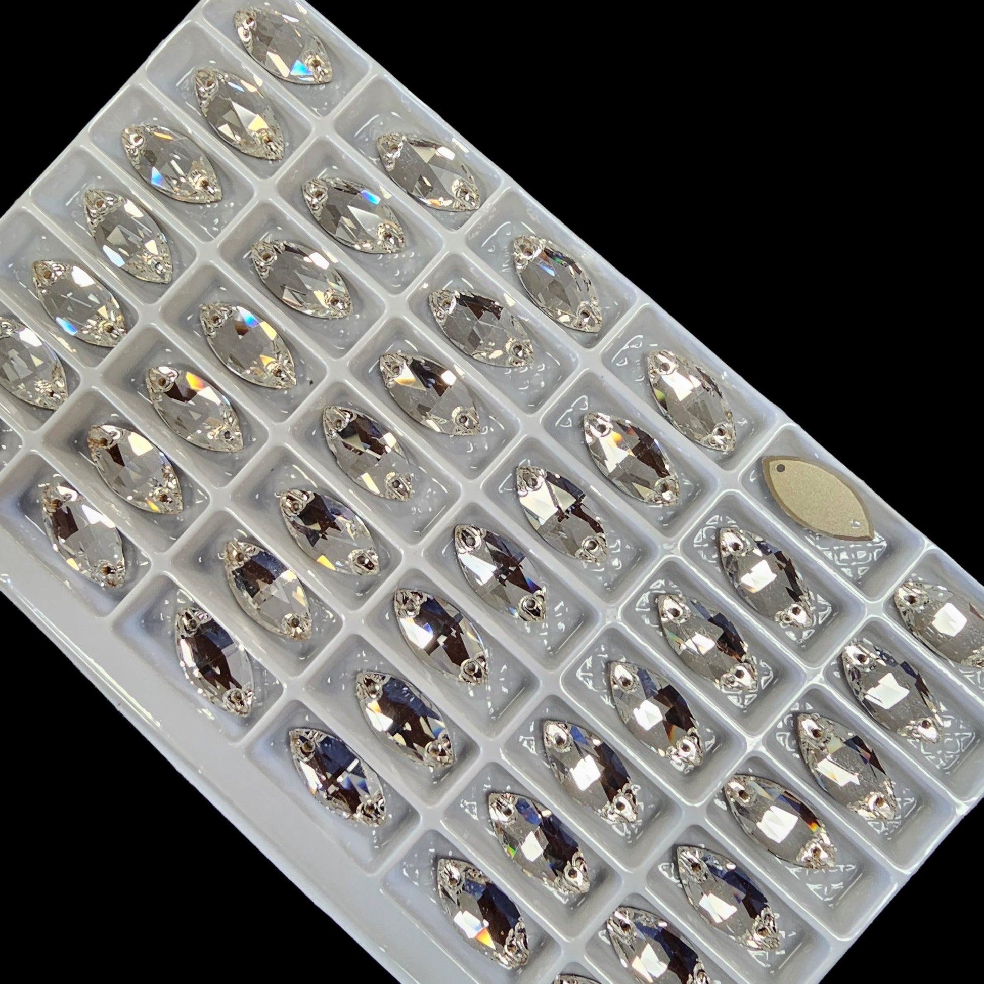 Fancy LUXE Glass Crystal NAVETTE SHAPED Sew On Rhinestone