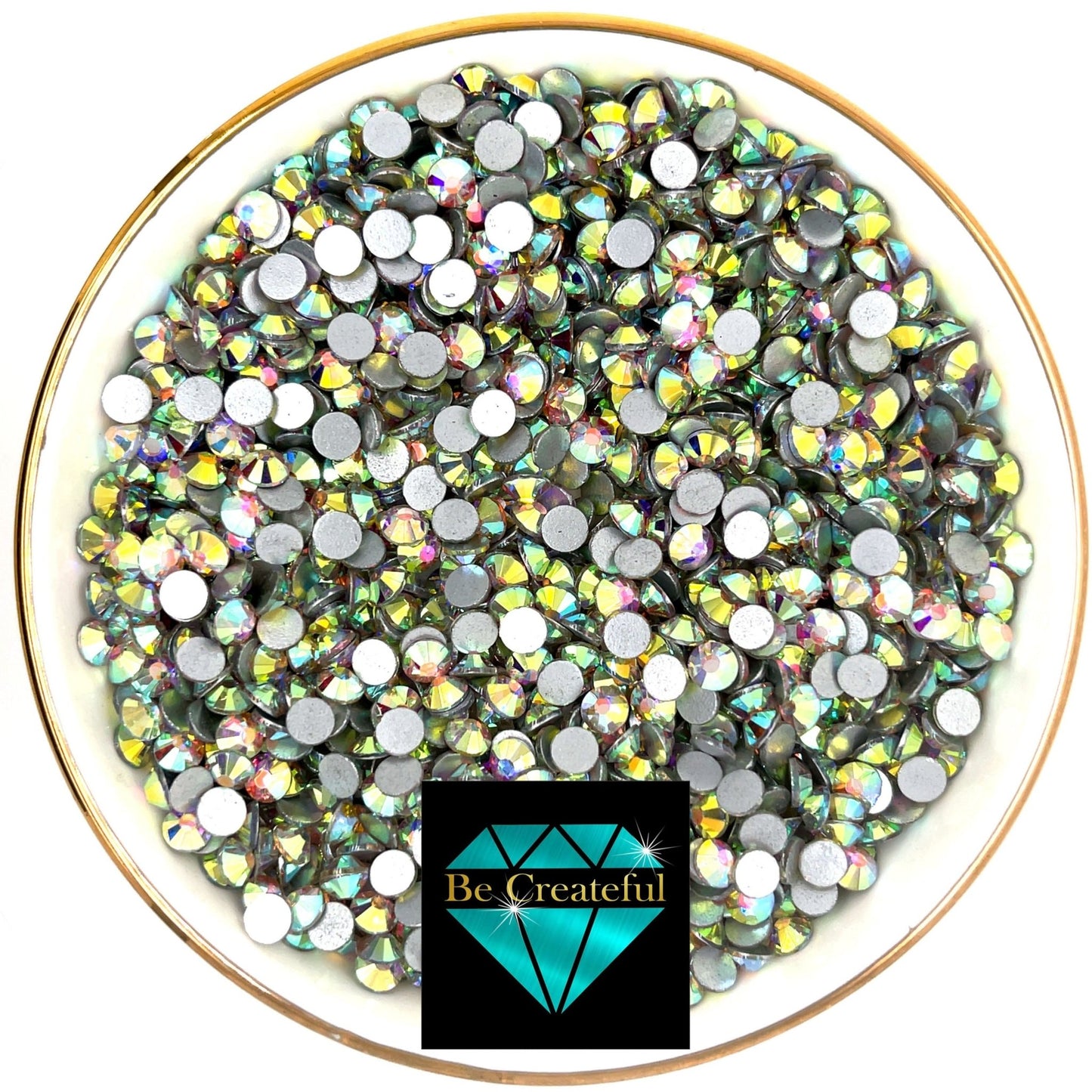 Be Createful - Flatback Foil Hyacinth AB Glass Rhinestones - Fast Shipping