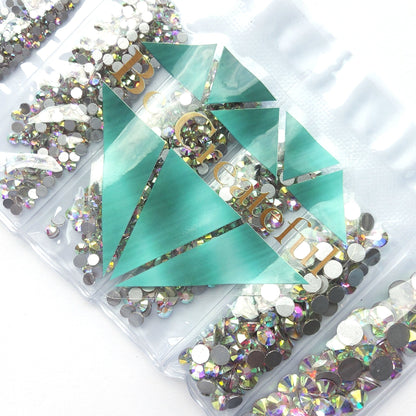  2000Pcs AB Crystal Rhinestones Set (1760pcs+240pcs), Round &  Multi-Shape AB Glass Rhinestone, Flatback AB Crystals for Nails, Clothes,  Face, Jewelry