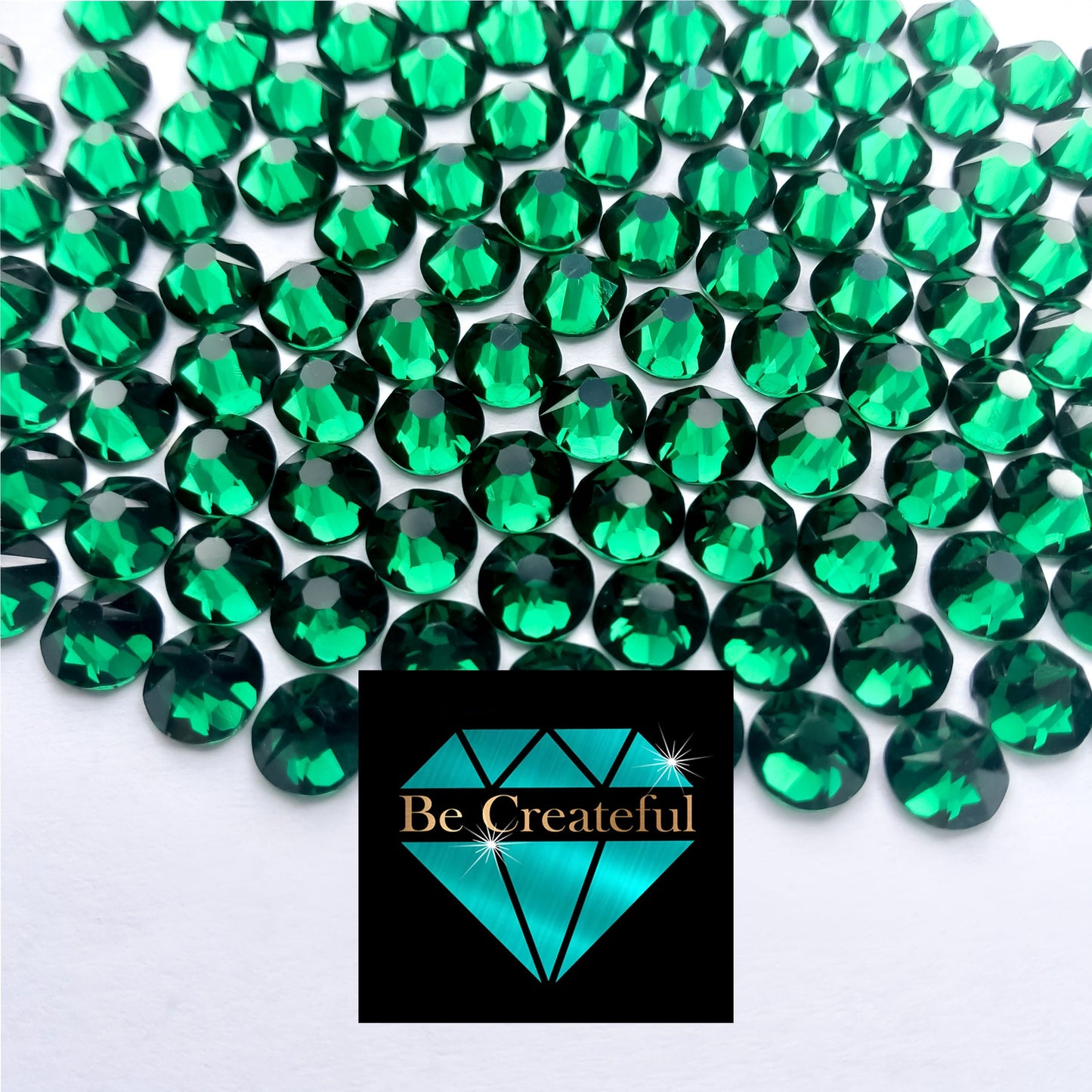 LUXE® Emerald Green Hotfix Rhinestones are high-quality 16 facet glass Rhinestone with intense sparkle and refraction.