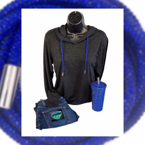 Cobalt Royal Blue Rhinestone Hoodie Strings are the perfect way to glam up your favorite hoodie and accessories! Made of high-quality glass rhinestones they are easy to insert and remove when washing. Wholesale Rhinestone Supplier - Rhinestone Rope - Rhinestone String - String for Hoodies - Rhinestones