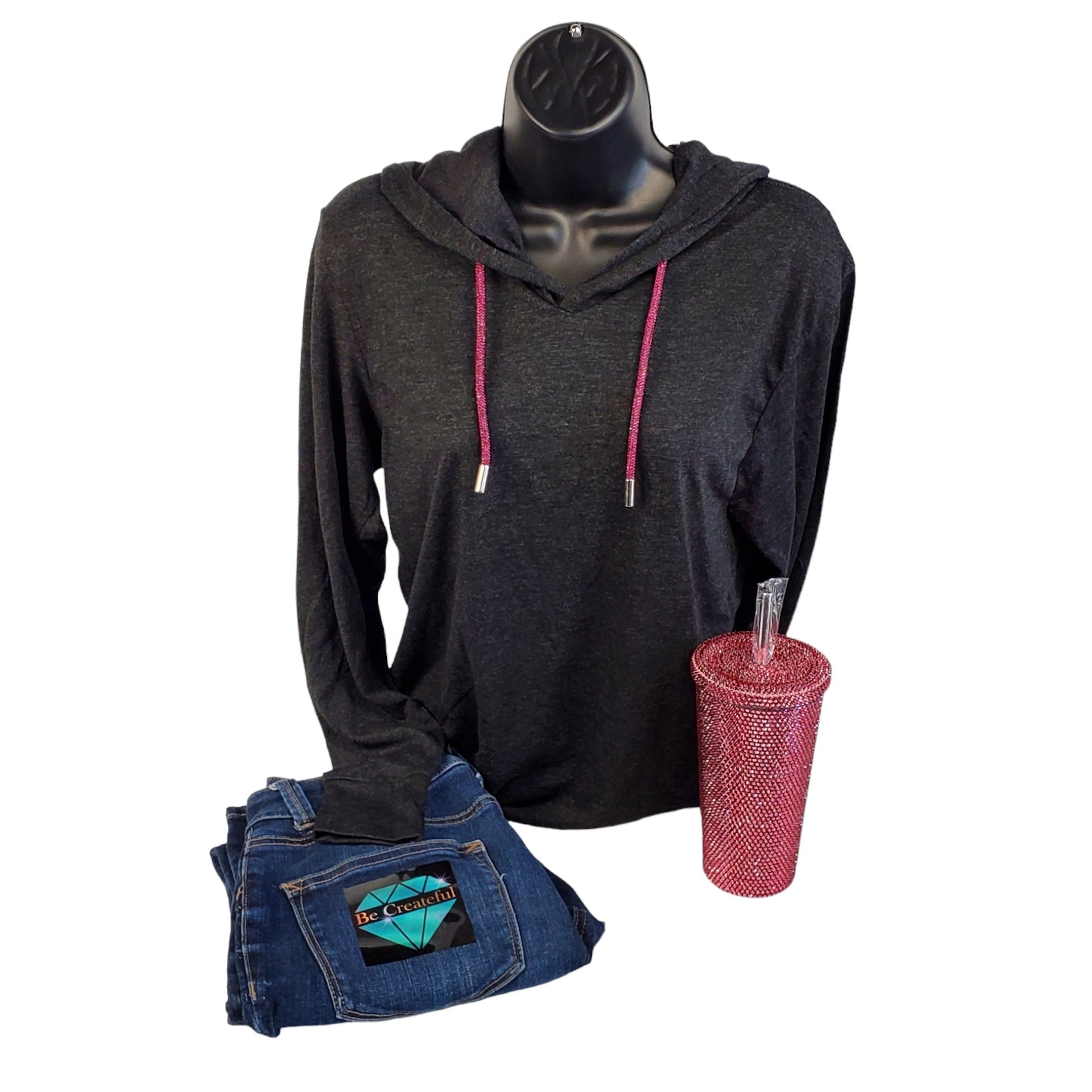 Fuchsia Rhinestone Hoodie String Rhinestone Rope Hoodie