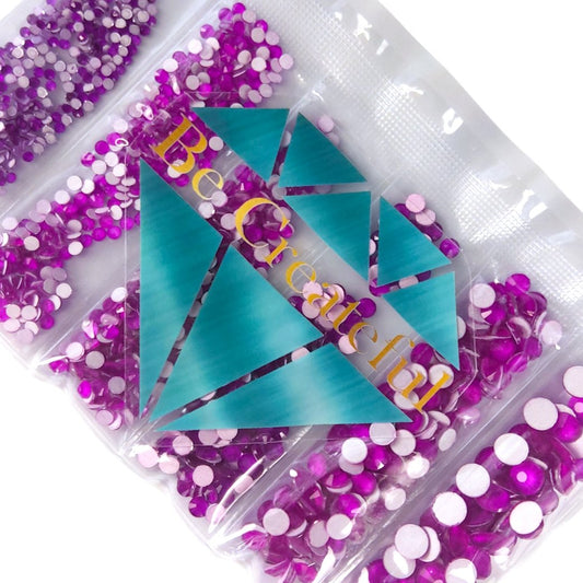 Multi-Size Neon Purple Flatback Glass Rhinestones - Glass Rhinestone-Mixed sized rhinestones - Neon Purple Rhinestones